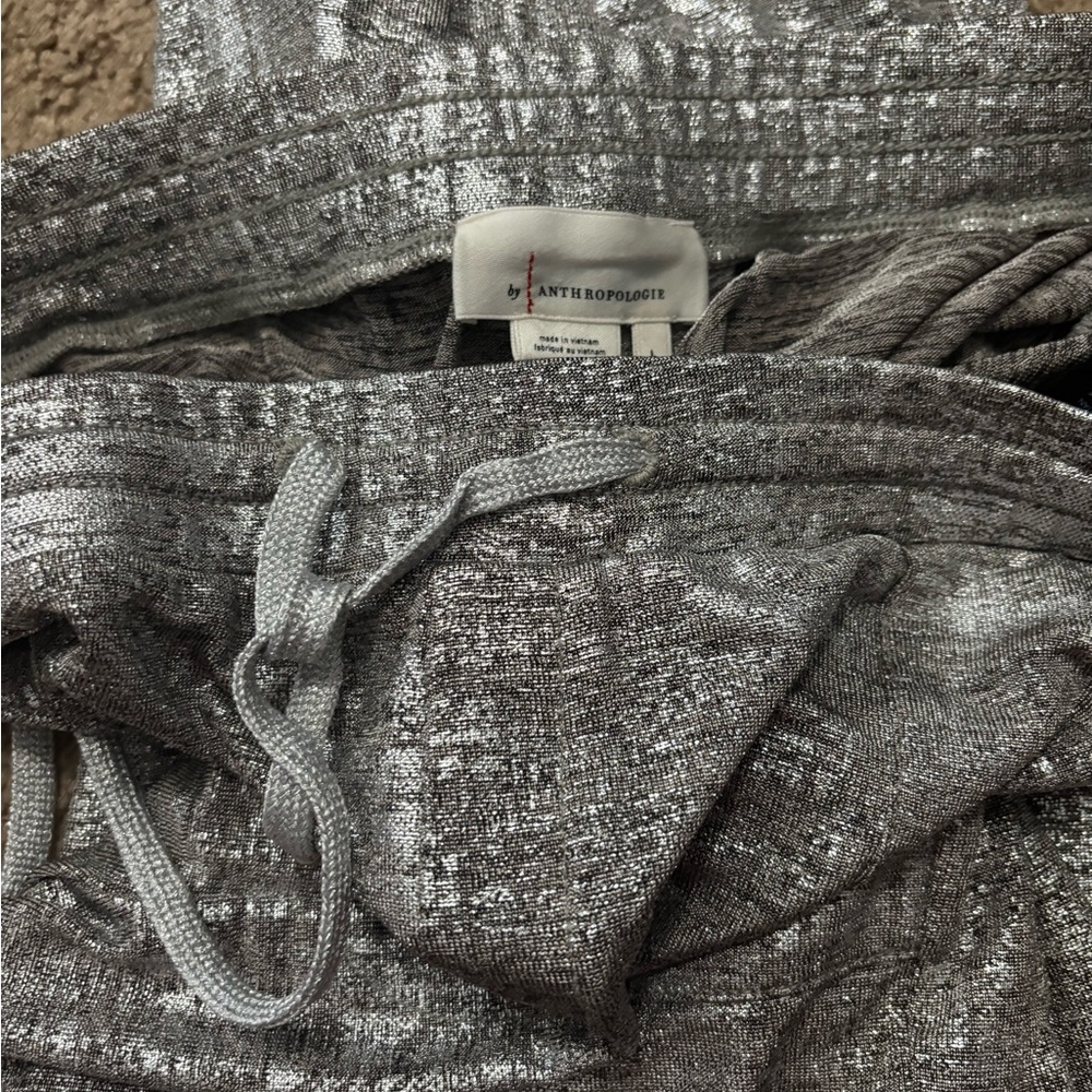 Anthropologie Silver Metallic Knit Joggers